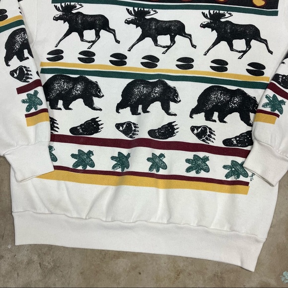 Michigan Rag Co. VTG 80s Bear and Moose Print Sweatshirt Crewneck Sz Large USA - Picture 8 of 11